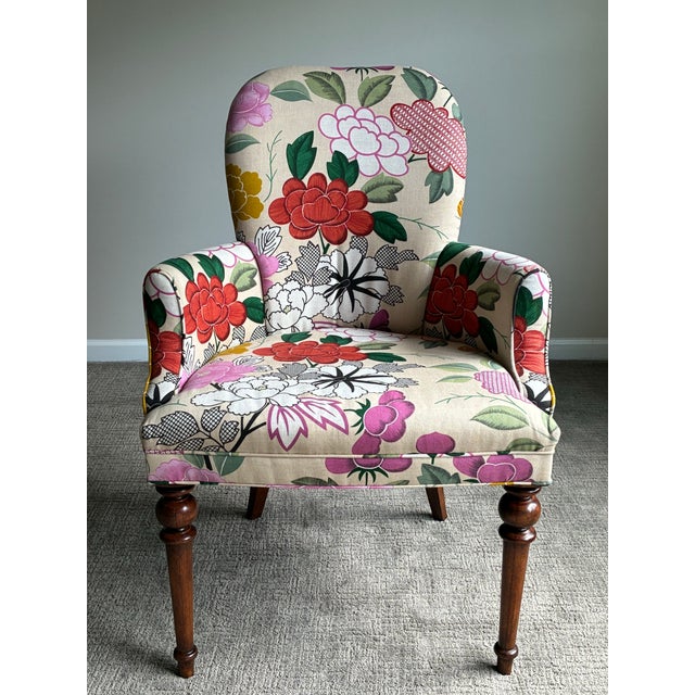 Hollywood Regency Pair of Late 20th Century Baker Furniture Floral Accent Lounge Chairs For Sale - Image 3 of 6
