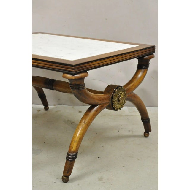 White Mid 20th Century Italian Neoclassical Style Low Marble Top Curule X-Frame Accent Side Table For Sale - Image 8 of 11