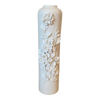 White Textured Porcelain Tall Vase For Sale