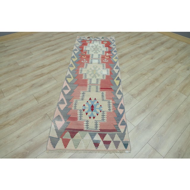 1970s Scandinavian Blue Flamestich Kilim Runner For Sale - Image 11 of 11