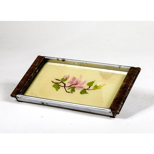 Small Metal and Wood Tray with Painted Flowers, 1950s For Sale - Image 9 of 9