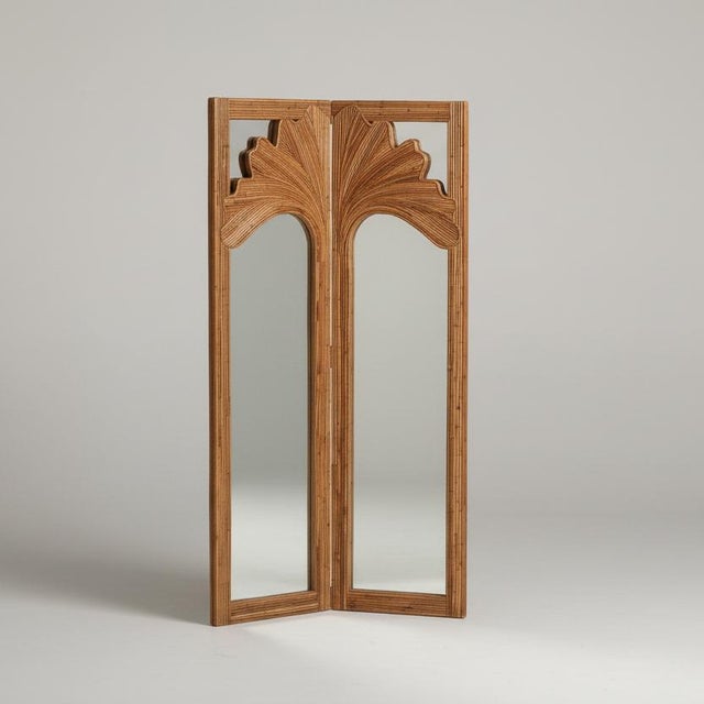 The Ginkgo Leaner Pencil Reed Rattan Full-Length & Floor Mirror With Brass Hinges For Sale - Image 4 of 8