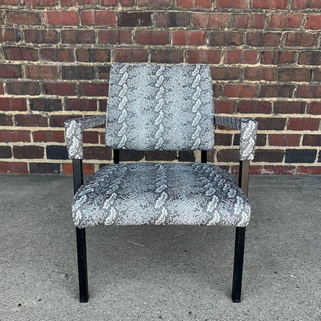 Faux Snake Skin and Metal Armchair by All-Steel Reupholstered Restored For Sale - Image 4 of 13