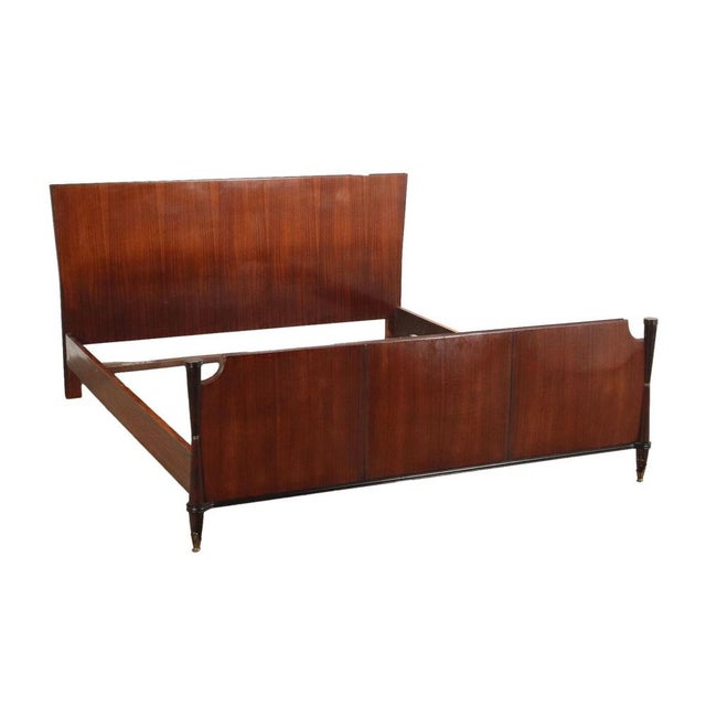 Brown Vintage Double Bed in Wood Veneer, Italy, 1950s-1960s For Sale - Image 8 of 8