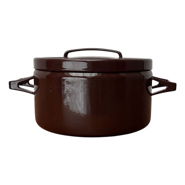 Mid-Century Modern Brown Minimalist Enamel Pot by Seppo Mallat for Finel, Finland, 1960s For Sale