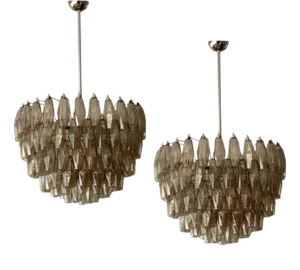 Large Murano Chandeliers with Chrome Structure, Set of 2