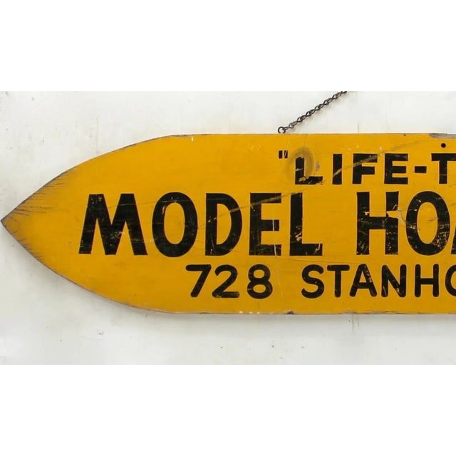 1940s one-sided and hand-lettered wood Life-Time Model Home Open sign with original chain for hanging. To apex of chain,...