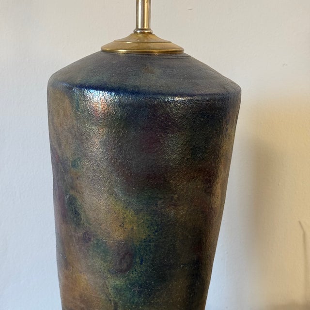 Vintage Hand Thrown California Studio Pottery Lamps in Metallic Raku Glaze, Set of 2 For Sale - Image 4 of 10