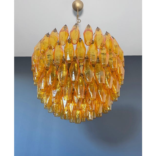 Vintage Murano Glass Chandelier with 111 Amber Poliedri, 1990s For Sale - Image 8 of 18