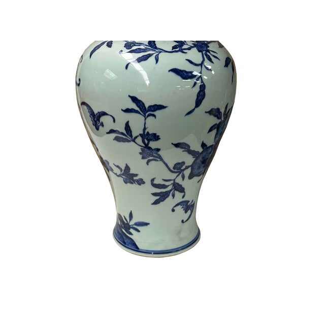 Blue Vintage Chinese Blue White Fruits Flowers Graphic Porcelain Art Vase For Sale - Image 8 of 13