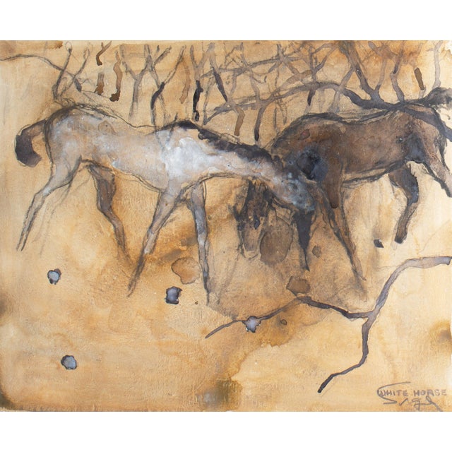 A watercolor painting by the Canadian artist Walter Sorge (1931-2021). Titled "White Horse," this abstract work depicts a...
