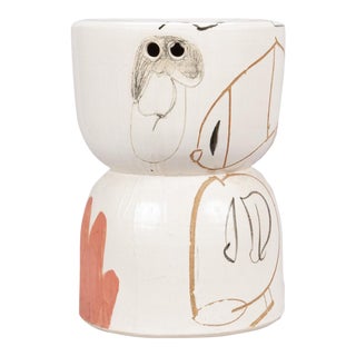 Signed Original Reinaldo Sanguino Porcelain Hourglass Glazed Stool For Sale