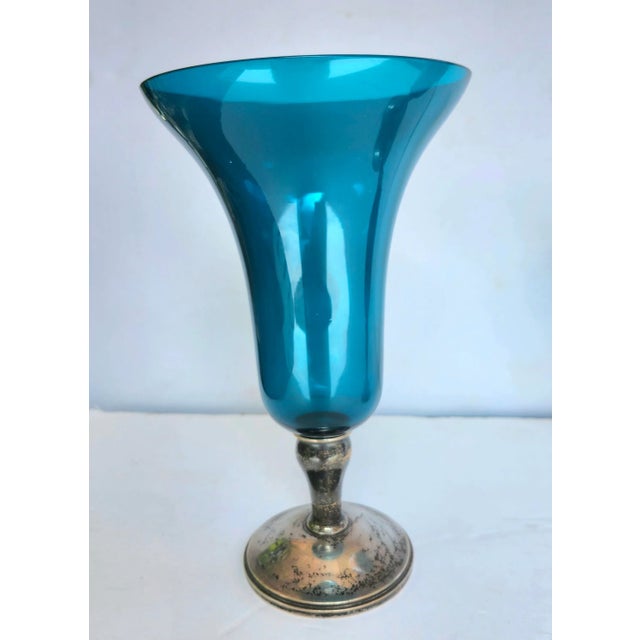 Traditional Vintage Gorham Footed Vases Turquoise and Sterling Silver-a Pair For Sale - Image 3 of 12