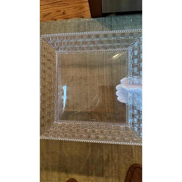 Glass Tiffany & Co. Clear Crystal 3-Piece Tableware Suite: "Woven" Platter, "Woven" Square Bowl & "Rock Cut" Votive Holder For Sale - Image 7 of 7