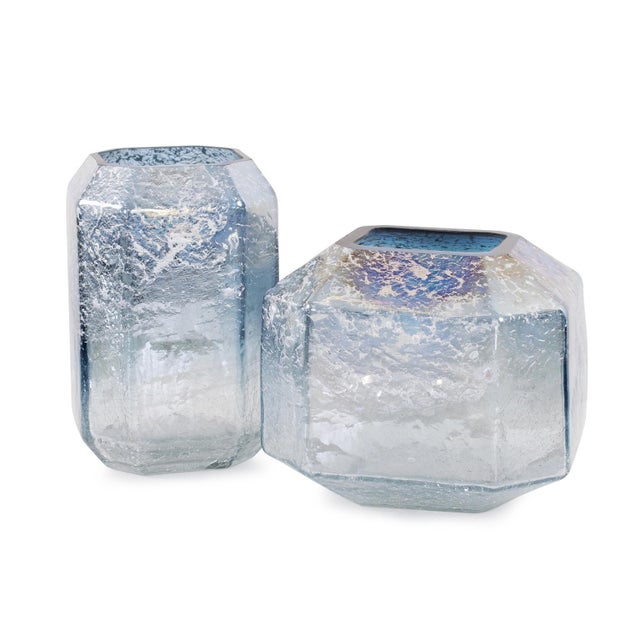 Blue Lonsdale Iridescent Low Glass Vase For Sale - Image 8 of 11