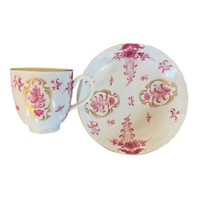 Antique 18th Century German Porcelain Puce Tea Cup & Saucer For Sale