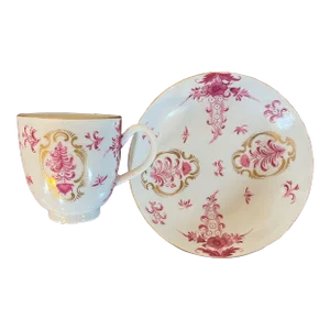 Antique 18th Century German Porcelain Puce Tea Cup & Saucer