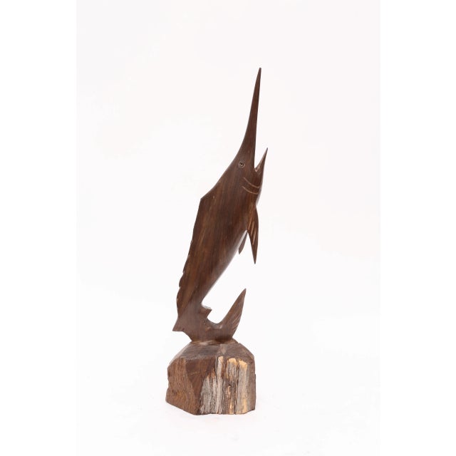 Mid-Century Modern Hand Carved Mid Century Modern Teak Marlin Fish Wooden Spearfish Sculpture For Sale - Image 3 of 8