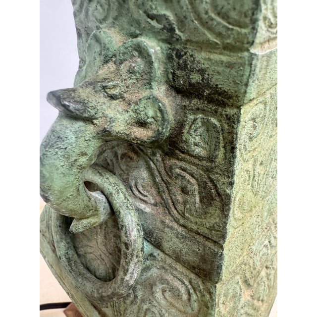 1960s Vintage Chinese Bronze Lamp on Wood Base For Sale - Image 5 of 10