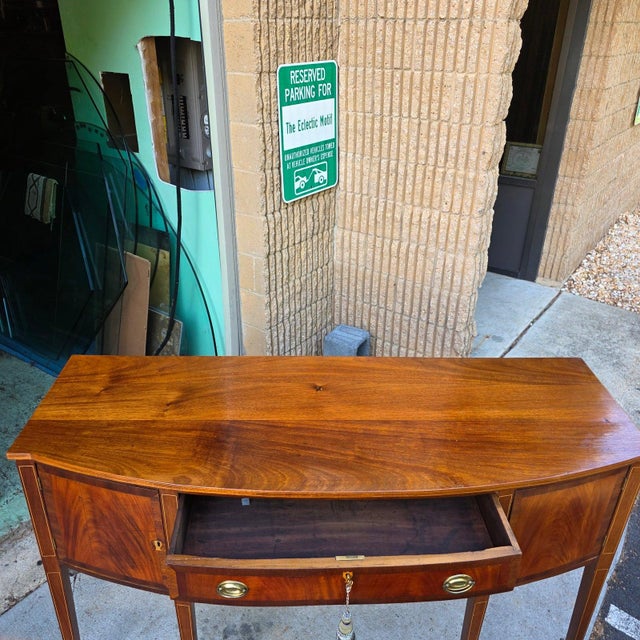 English George III Sheraton Mahogany Bowfront Sideboard With Fan Marquetry, Circa 1790–1810 For Sale - Image 10 of 18