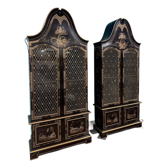 1960’s John Widdicomb Bonnet Top Chinoiserie Cabinets, a Pair For Sale
