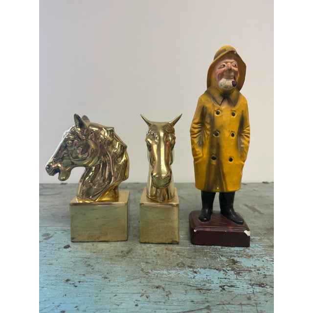 Hollywood Regency Vintage Brass Horse Head Bookends - a Pair For Sale - Image 3 of 8