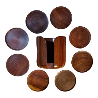 Mid-Century Danish Teak Coaster Set – Minimalist Modern Barware For Sale