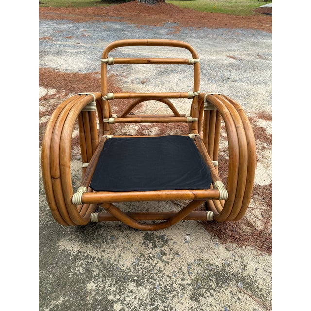 Mid Century Paul Frankl Style Bent Bamboo Rattan Three Strand Pretzel Lounge Chair v Front Design For Sale - Image 10 of 12