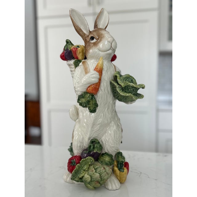 Figurative Vintage Majolica Style Ceramic Spring Bunny Table Decor and Vase by Kaldun & Bogle For Sale - Image 3 of 11
