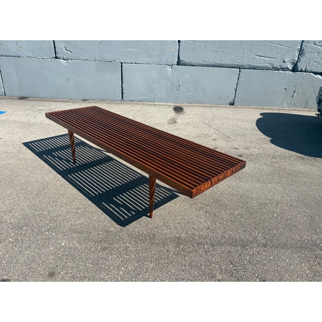 Brown 1950s Attributed to Mel Smilow Slatted Solid Walnut Mid-Century Modern Bench Table For Sale - Image 8 of 10