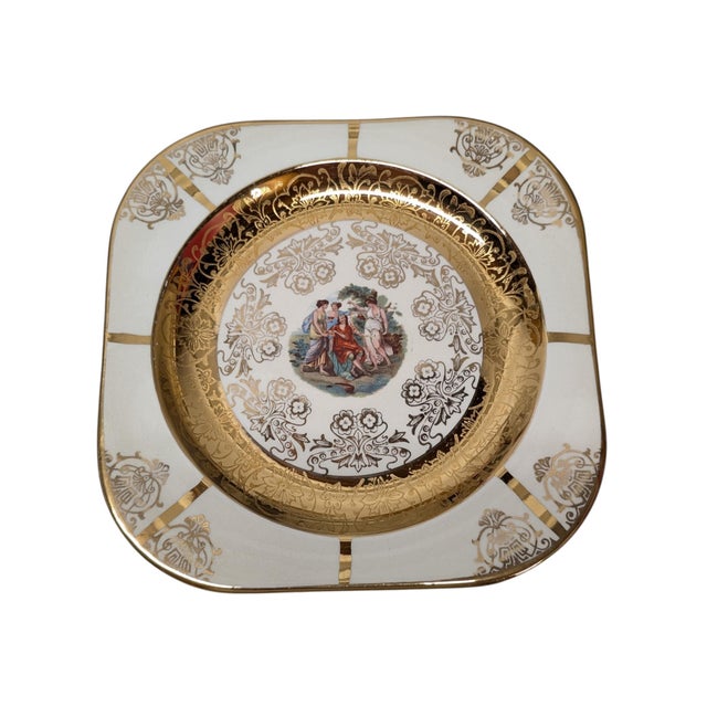 Early 20th Century Vintage Set of Six 22k Gold Leaf Victorian Center Square Plates For Sale - Image 5 of 8
