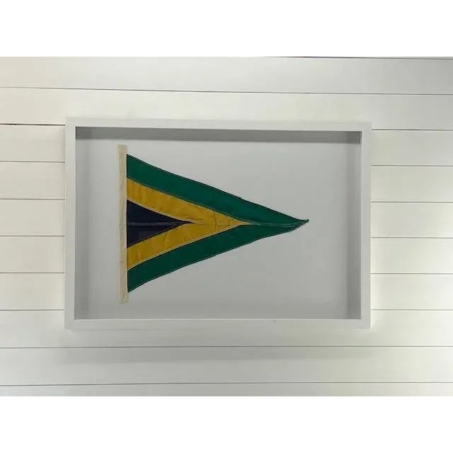 Framed very colorful green, yellow and black pennant. Would look good in a game room, child's playroom or bedroom....