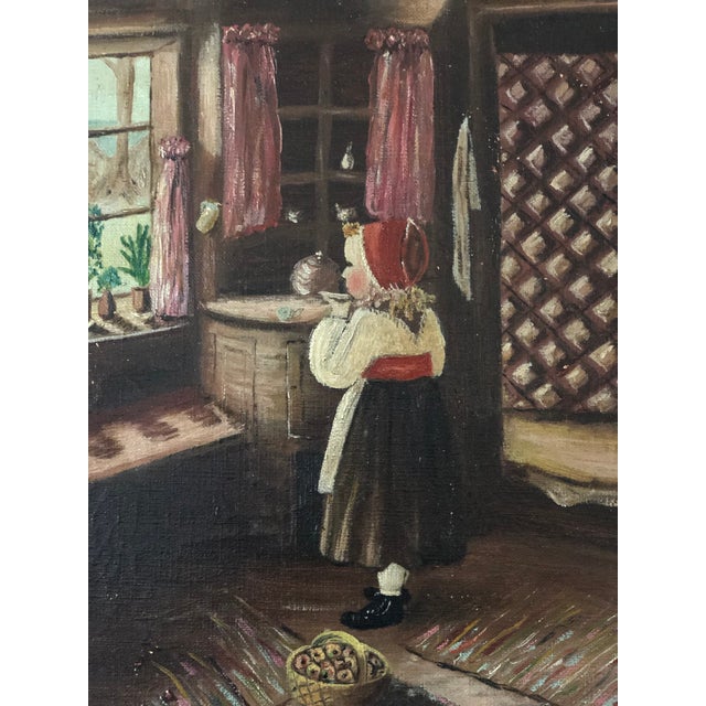 Wood Vintage Original Cottage Interior Oil Painting, Farmhouse Art by C. Anders For Sale - Image 7 of 11