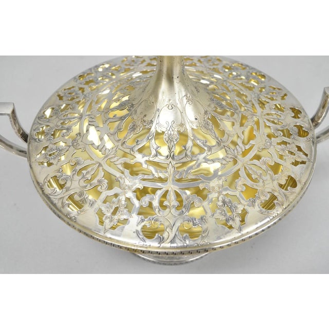 Victorian Vintage Victorian Silver Plated Flower Frog Flower Arranger Vase W Pedestal Base For Sale - Image 3 of 16