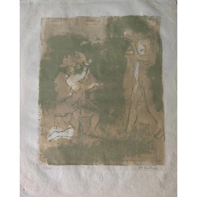Modern Luckner Heinrich Von, Two Figures Kneeling, Nude, 1950s, Lithograph For Sale - Image 3 of 11