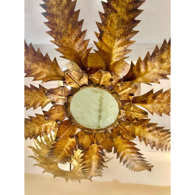Spanish Solar Crown Sunburst Light with Gilt Gold Finish, 1950 For Sale - Image 9 of 11