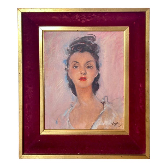 Jean-Gabriel Domergue, The English Brunette, Oil on Canvas For Sale