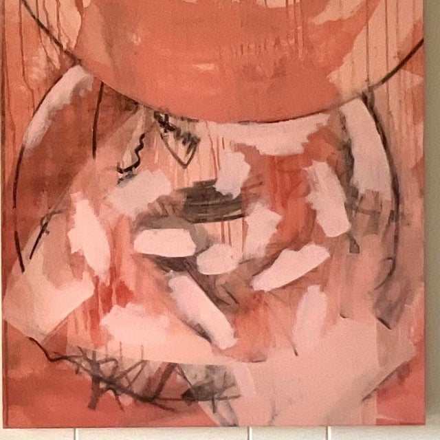 Vintage Signed Abstract Expressionist Pink & Coral Oil Painting For Sale - Image 9 of 14