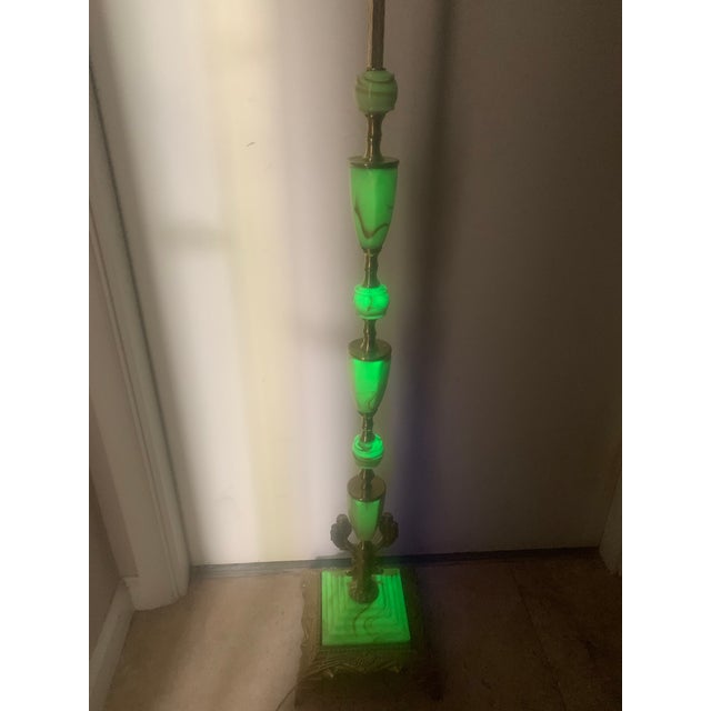 Art Deco Brass Uranium Jadeite Agate Glass Floor Lamp Chairish