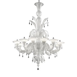 Traditional White Venetian Murano Glass Ca Rezzonico Chandelier with Transparent Accents by Simoeng for Simoeng For Sale