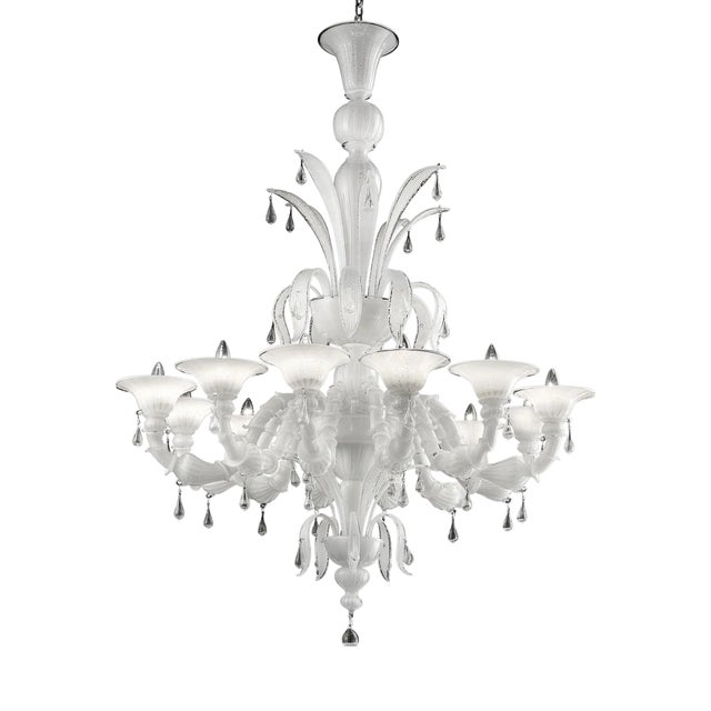Traditional White Venetian Murano Glass Ca Rezzonico Chandelier with Transparent Accents by Simoeng for Simoeng For Sale