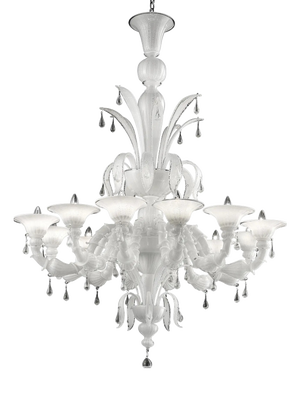 Traditional White Venetian Murano Glass Ca Rezzonico Chandelier with Transparent Accents by Simoeng for Simoeng