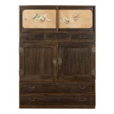 Early 20th Century Japanese Taishō Cabinet with Hand-Painted Woodblock Prints For Sale