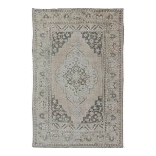 Mid 20th Century Mid 20th Century Vintage Turkish Oushak Rug With Medallion Design in Muted Tones For Sale