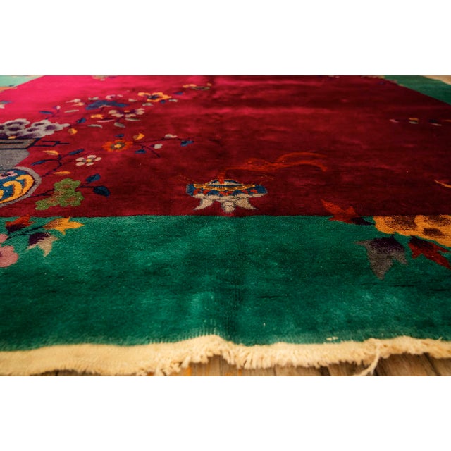 1920s Antique Red Bold Open Field Floral Modern Knotted Wool Chinese Art Deco Rug For Sale - Image 4 of 11