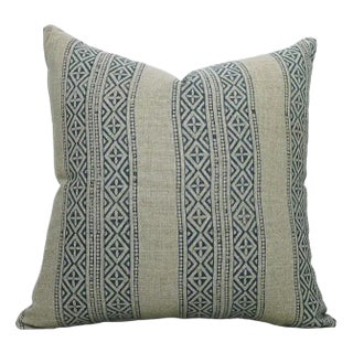 Fabdivine Artisan Block Print Throw Pillow Cover 22x22 Inch Thick Linen-Kaju Katali For Sale