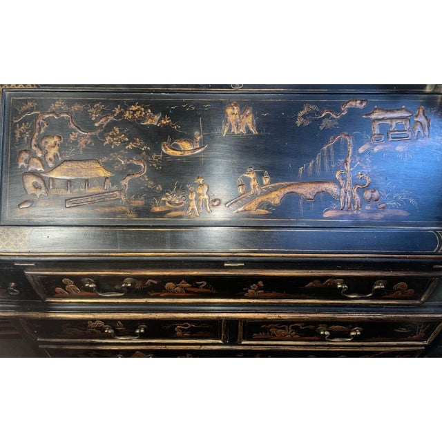 Wood George II Style Black and Gilt-Japanned Bureau Bookcase, Early 20th Century For Sale - Image 7 of 7