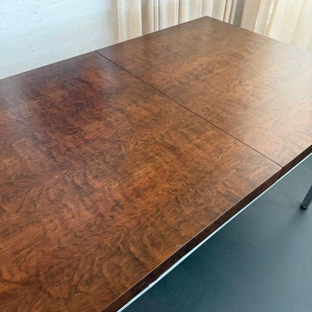 Swiss Mid-Century Modern Burl Walnut Chrome Extension Dining Table, John Stuart For Sale - Image 12 of 15