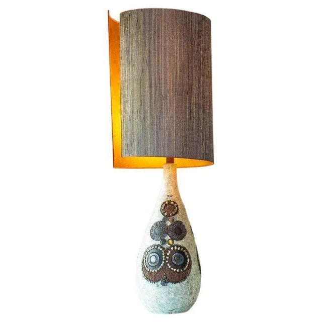 Beige and Blue Ceramic Floor or Table Lamp with Lampshade attributed to R. Houben, 1970s For Sale - Image 11 of 11