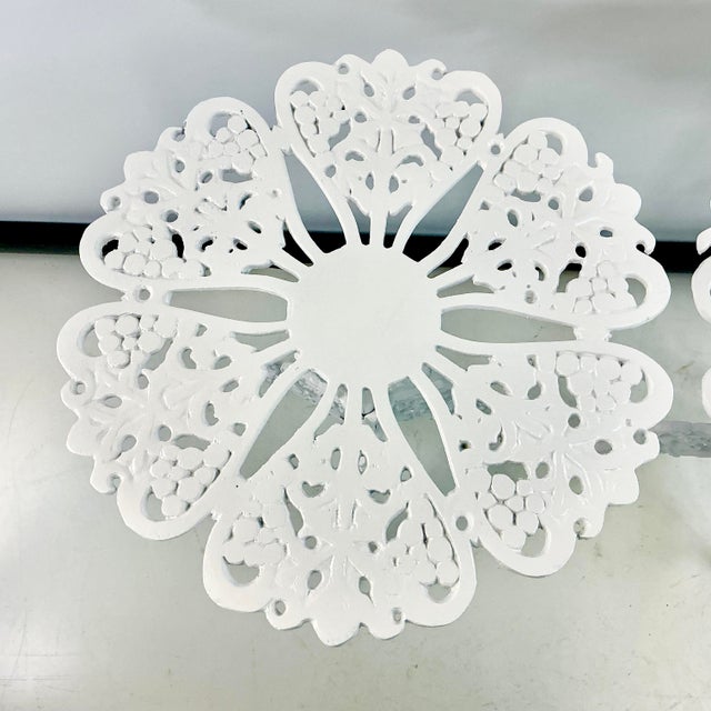 1970s Vintage Chippendale Hollywood Regency Cast Iron Patio Outdoor Side Tables - A Pair, Newly Painted For Sale - Image 9 of 15